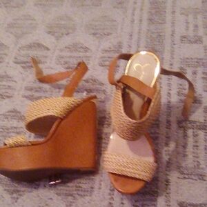 Jessica Simpson Tan Wedge Sandals with Ankle Strap